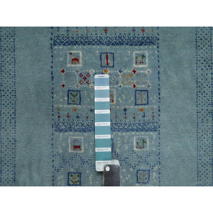 2'3"x4'5" Sterling Blue, Modern, Lori Buft Gabbeh With Small Animal Figurines, Thick And Plush, Pure Wool, Hand Knotted, Mat, Oriental Rug FWR547920