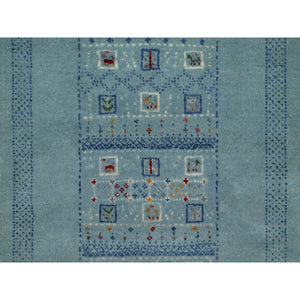 2'3"x4'5" Sterling Blue, Modern, Lori Buft Gabbeh With Small Animal Figurines, Thick And Plush, Pure Wool, Hand Knotted, Mat, Oriental Rug FWR547920