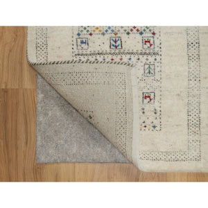 2'x3'1" Linen White, Modern, Hand Knotted, Lori Buft Gabbeh With Small Animal Figurines, Thick And Plush, Pure Wool, Mat, Oriental Rug FWR547926