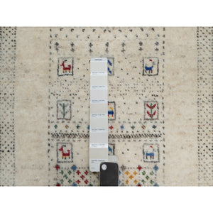 2'x3'1" Linen White, Modern, Hand Knotted, Lori Buft Gabbeh With Small Animal Figurines, Thick And Plush, Pure Wool, Mat, Oriental Rug FWR547926