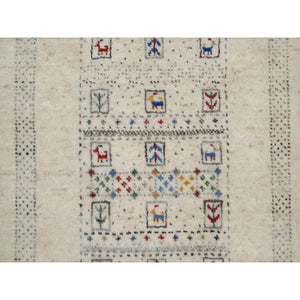 2'x3'1" Linen White, Modern, Hand Knotted, Lori Buft Gabbeh With Small Animal Figurines, Thick And Plush, Pure Wool, Mat, Oriental Rug FWR547926