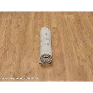 2'x3'1" Linen White, Modern, Hand Knotted, Lori Buft Gabbeh With Small Animal Figurines, Thick And Plush, Pure Wool, Mat, Oriental Rug FWR547926