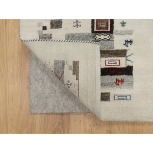 2'1"x3'1" Linen White, Modern, Lori Buft Gabbeh With Small Animal Figurines, Thick And Plush, Pure Wool, Hand Knotted, Mat, Oriental Rug FWR547938