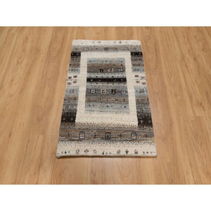 2'x3' Chiffon White, Modern, Lori Buft Gabbeh With Small Animal And Human Figurines, Thick And Plush, 100% Wool, Hand Knotted, Mat, Oriental Rug FWR547950