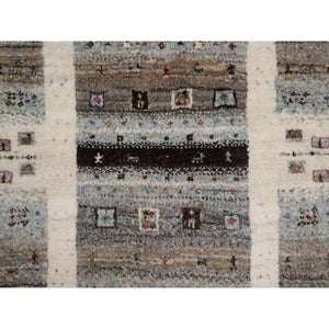 2'x3' Chiffon White, Modern, Lori Buft Gabbeh With Small Animal And Human Figurines, Thick And Plush, 100% Wool, Hand Knotted, Mat, Oriental Rug FWR547950