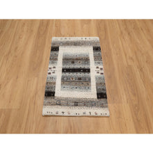 Load image into Gallery viewer, 2&#39;x3&#39; Pearl White, Hand Knotted, Lori Buft Gabbeh With Small Animal And Human Figurines, Thick And Plush, Modern, Pure Wool, Mat, Oriental Rug FWR547956