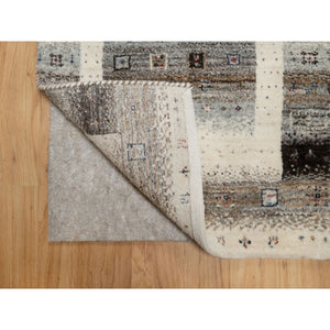 2'x3' Pearl White, Hand Knotted, Lori Buft Gabbeh With Small Animal And Human Figurines, Thick And Plush, Modern, Pure Wool, Mat, Oriental Rug FWR547956