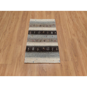 2'x3'1" Vanilla Ice White, Hand Knotted, Lori Buft Gabbeh With Small Tree Figurines, Modern, Thick And Plush, Pure Wool, Mat, Oriental Rug FWR547962