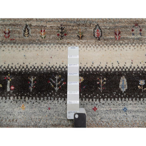 2'x3'1" Vanilla Ice White, Hand Knotted, Lori Buft Gabbeh With Small Tree Figurines, Modern, Thick And Plush, Pure Wool, Mat, Oriental Rug FWR547962