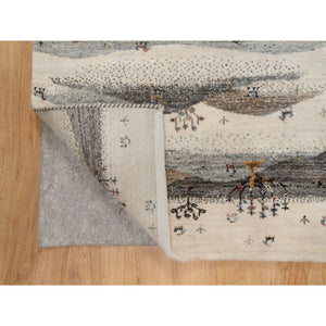 2'8"x11'6" Pristine White, Modern, Lori Buft Gabbeh with Small Animal Figurines, Thick and Plush, 100% Wool, Hand Knotted, Runner, Oriental Rug FWR548010
