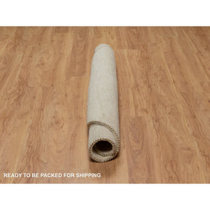 5'x5' Linen White, Modern, Plain Design, Lori Buft Gabbeh, Thick and Plush, Pure Wool, Hand Knotted, Round, Oriental Rug FWR548016