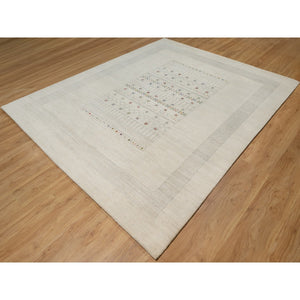 8'1"x10' Swan White, Modern, Lori Buft Gabbeh with Small Animal Figurines, Thick and Plush, 100% Wool, Hand Knotted, Oriental Rug FWR548070