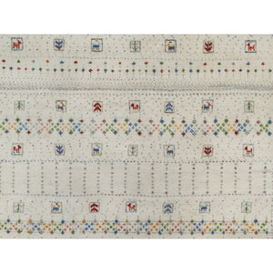 8'1"x10' Swan White, Modern, Lori Buft Gabbeh with Small Animal Figurines, Thick and Plush, 100% Wool, Hand Knotted, Oriental Rug FWR548070