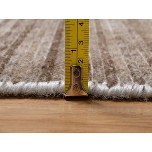 5'1"x8'1" Chocolate Brown, Thick and Plush, Variegated Textured Modern Design, Pure Wool, Hand Loomed, Oriental Rug FWR548106