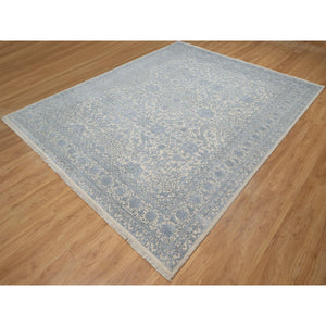 8'x10'2" Linen White, Light Tone On Tone With Persian Design, Wool And Plant Based Silk, Thick And Plush, 200 Kpsi, Hand Knotted, Oriental Rug FWR548112