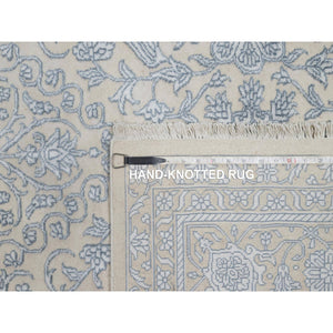 8'x10'2" Linen White, Light Tone On Tone With Persian Design, Wool And Plant Based Silk, Thick And Plush, 200 Kpsi, Hand Knotted, Oriental Rug FWR548112