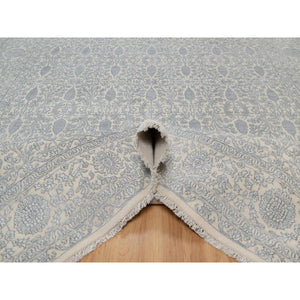 9'x12'1" Chiffon White, Light Tone On Tone With Persian Design With Repetitive Floral Motifs, Wool And Plant Based Silk, Thick And Plush, 200 Kpsi, Hand Knotted, Oriental Rug FWR548118
