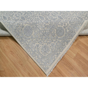 9'x12'1" Chiffon White, Light Tone On Tone With Persian Design With Repetitive Floral Motifs, Wool And Plant Based Silk, Thick And Plush, 200 Kpsi, Hand Knotted, Oriental Rug FWR548118