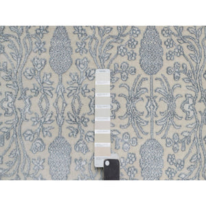 9'x12'1" Chiffon White, Light Tone On Tone With Persian Design With Repetitive Floral Motifs, Wool And Plant Based Silk, Thick And Plush, 200 Kpsi, Hand Knotted, Oriental Rug FWR548118