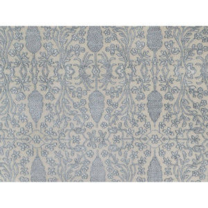 9'x12'1" Chiffon White, Light Tone On Tone With Persian Design With Repetitive Floral Motifs, Wool And Plant Based Silk, Thick And Plush, 200 Kpsi, Hand Knotted, Oriental Rug FWR548118