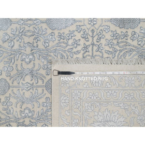 9'x12'1" Chiffon White, Light Tone On Tone With Persian Design With Repetitive Floral Motifs, Wool And Plant Based Silk, Thick And Plush, 200 Kpsi, Hand Knotted, Oriental Rug FWR548118