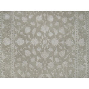 3'1"x5' Stone Gray, Hand Knotted, Light Tone On Tone With Persian Design, Wool And Plant Based Silk, Thick And Plush, 200 Kpsi, Oriental Rug FWR548124