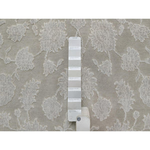 4'9"x6'10" Stone Gray, 200 KPSI, Light Tone on Tone with Persian Design, Wool and Plant Based Silk, Thick and Plush, Hand Knotted, Oriental Rug FWR548136