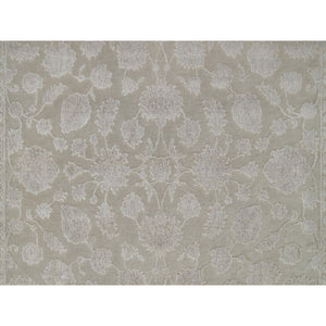 4'9"x6'10" Stone Gray, 200 KPSI, Light Tone on Tone with Persian Design, Wool and Plant Based Silk, Thick and Plush, Hand Knotted, Oriental Rug FWR548136