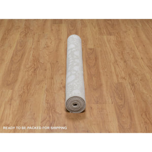 4'9"x6'10" Stone Gray, 200 KPSI, Light Tone on Tone with Persian Design, Wool and Plant Based Silk, Thick and Plush, Hand Knotted, Oriental Rug FWR548136