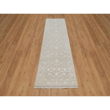 Load image into Gallery viewer, 2&#39;8&quot;x10&#39;3&quot; Dark Vanilla Brown, Light Tone on Tone with Persian Design, Wool and Plant Based Silk, Thick and Plush, 200 KPSI, Hand Knotted, Runner, Oriental Rug FWR548142