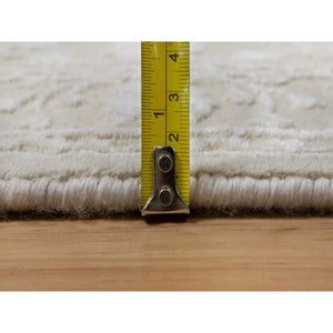 2'8"x10'3" Dark Vanilla Brown, Light Tone on Tone with Persian Design, Wool and Plant Based Silk, Thick and Plush, 200 KPSI, Hand Knotted, Runner, Oriental Rug FWR548142