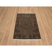 Load image into Gallery viewer, 3&#39;x4&#39; Chocolate Brown, Mamluk Design, Pure 100% Himalayan Wool, Vegetable Dyes, Hand Knotted, Mat, Oriental Rug FWR548148