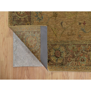 5'5"x5'10" Peanut Brown, Botanical Design, Pure 100% Himalayan Wool, Natural Dyes, Hand Knotted, Squarish, Oriental Rug FWR548166