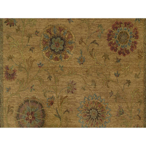 5'5"x5'10" Peanut Brown, Botanical Design, Pure 100% Himalayan Wool, Natural Dyes, Hand Knotted, Squarish, Oriental Rug FWR548166