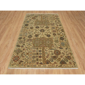 5'x8'2" Ecru Brown, Pure 100% Himalayan Wool, Floral and Botanical Design, Natural Dyes, Hand Knotted, Oriental Rug FWR548172
