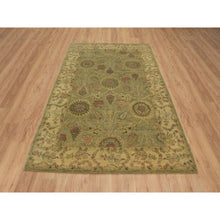Load image into Gallery viewer, 5&#39;1&quot;x7&#39;10&quot; Olive Green, Botanical Design, Hand Knotted, Pure 100% Himalayan Wool, Vegetable Dyes, Oriental Rug FWR548184