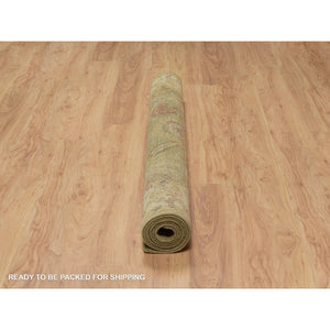 5'1"x7'10" Olive Green, Botanical Design, Hand Knotted, Pure 100% Himalayan Wool, Vegetable Dyes, Oriental Rug FWR548184
