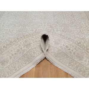 9'1"x12'1" Alabaster White, Wool And Plant Based Silk, Light Tone On Tone With Persian Design, Thick And Plush, 200 Kpsi, Hand Knotted, Oriental Rug FWR548190