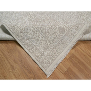 9'1"x12'1" Alabaster White, Wool And Plant Based Silk, Light Tone On Tone With Persian Design, Thick And Plush, 200 Kpsi, Hand Knotted, Oriental Rug FWR548190