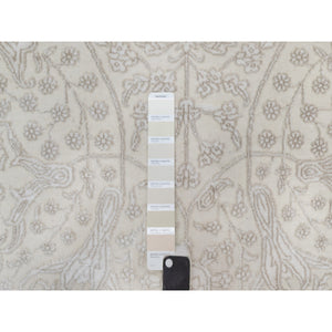 9'1"x12'1" Alabaster White, Wool And Plant Based Silk, Light Tone On Tone With Persian Design, Thick And Plush, 200 Kpsi, Hand Knotted, Oriental Rug FWR548190