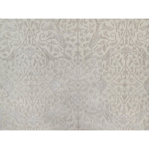 9'1"x12'1" Alabaster White, Wool And Plant Based Silk, Light Tone On Tone With Persian Design, Thick And Plush, 200 Kpsi, Hand Knotted, Oriental Rug FWR548190