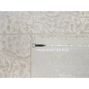 9'1"x12'1" Alabaster White, Wool And Plant Based Silk, Light Tone On Tone With Persian Design, Thick And Plush, 200 Kpsi, Hand Knotted, Oriental Rug FWR548190