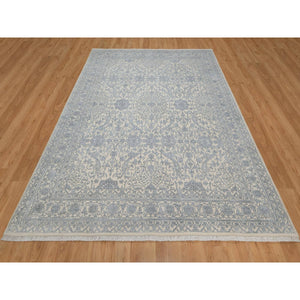 7'9"x10'2" Chiffon White, Light Tone On Tone With Persian Design, Wool And Plant Based Silk, Thick And Plush, 200 Kpsi, Hand Knotted, Oriental Rug FWR548196