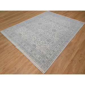 7'9"x10'2" Chiffon White, Light Tone On Tone With Persian Design, Wool And Plant Based Silk, Thick And Plush, 200 Kpsi, Hand Knotted, Oriental Rug FWR548196