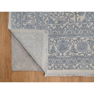 7'9"x10'2" Chiffon White, Light Tone On Tone With Persian Design, Wool And Plant Based Silk, Thick And Plush, 200 Kpsi, Hand Knotted, Oriental Rug FWR548196