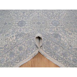 7'9"x10'2" Chiffon White, Light Tone On Tone With Persian Design, Wool And Plant Based Silk, Thick And Plush, 200 Kpsi, Hand Knotted, Oriental Rug FWR548196