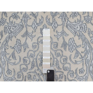 7'9"x10'2" Chiffon White, Light Tone On Tone With Persian Design, Wool And Plant Based Silk, Thick And Plush, 200 Kpsi, Hand Knotted, Oriental Rug FWR548196