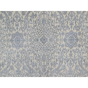 7'9"x10'2" Chiffon White, Light Tone On Tone With Persian Design, Wool And Plant Based Silk, Thick And Plush, 200 Kpsi, Hand Knotted, Oriental Rug FWR548196