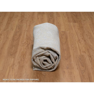 7'9"x10'2" Chiffon White, Light Tone On Tone With Persian Design, Wool And Plant Based Silk, Thick And Plush, 200 Kpsi, Hand Knotted, Oriental Rug FWR548196