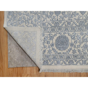 8'8"x12'1" Chiffon White, Persian Design With Repetitive Floral Motifs, Light Tone On Tone, Wool And Plant Based Silk, Thick And Plush, 200 Kpsi, Hand Knotted, Oriental Rug FWR548202